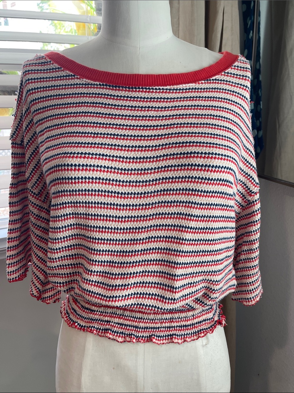 Free People Striped Red, White & Navy Knit Women's Top